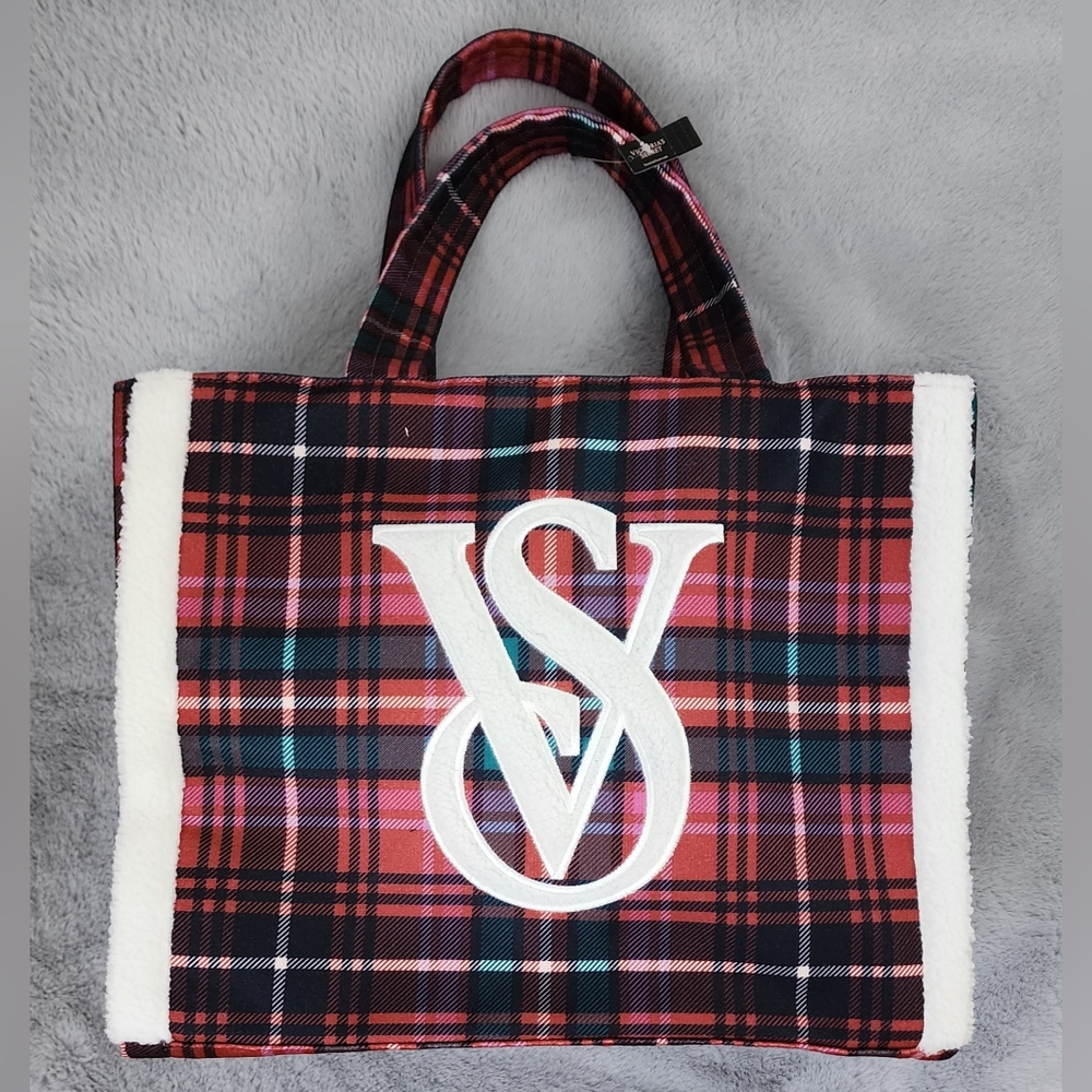 Victoria's Secret Red Plaid Print Tote Bag